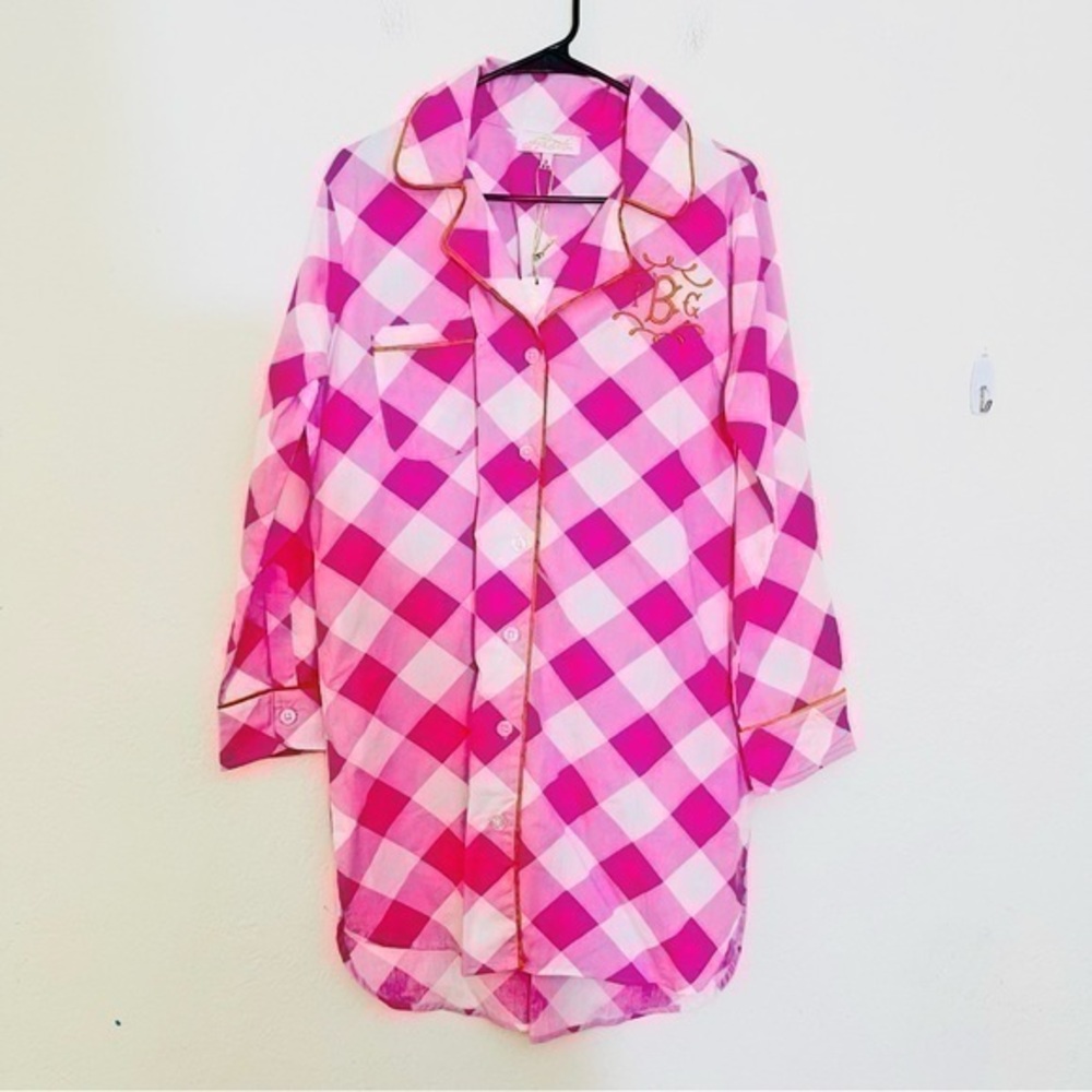 NWT Jaye’s Studio Buffalo Check Long Sleeve Sleep Shirt Size Small Pink/White